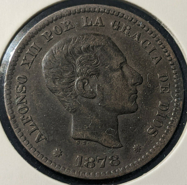 Spain 1878 OM 5 Centimos KM# 674 #18B