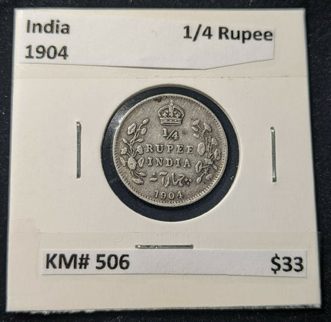 India 1904 1/4 Quarter Rupee KM# 506 die crack