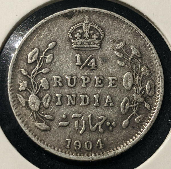 India 1904 1/4 Quarter Rupee KM# 506 die crack