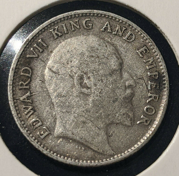 India 1904 1/4 Quarter Rupee KM# 506 die crack