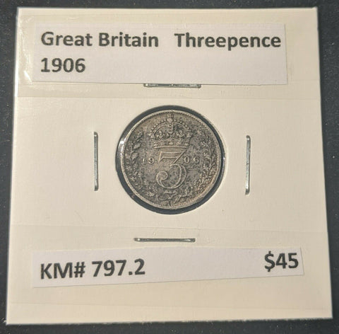 Great Britain 1906 Threepence 3d  KM# 797.2   #15C