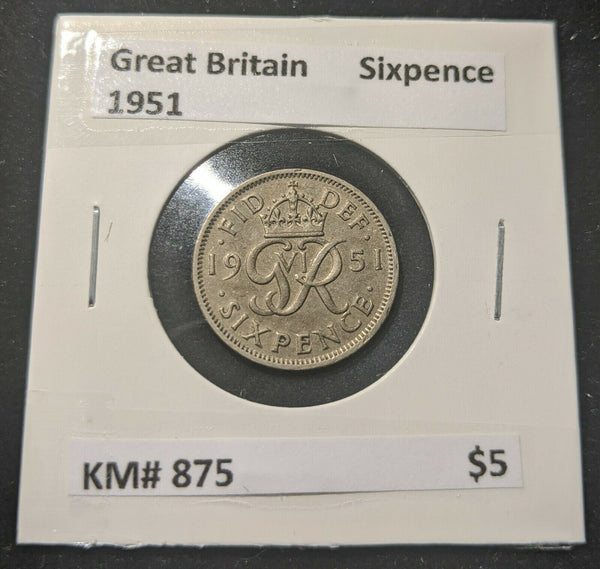 Great Britain 1951 Sixpence 6d KM# 875