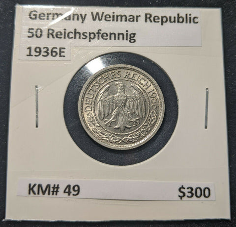 Germany Weimar Republic 1936E 50 Reichspfenning KM# 49  8B
