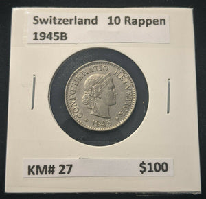 Switzerland 1945B 10 Rappen KM# 27   #12B