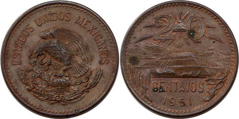 Mexico 1951 20 Centavos KM# 439