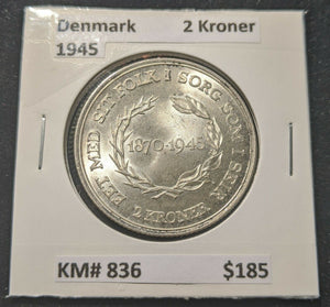 Denmark 1945 2 Kroner KM# 836