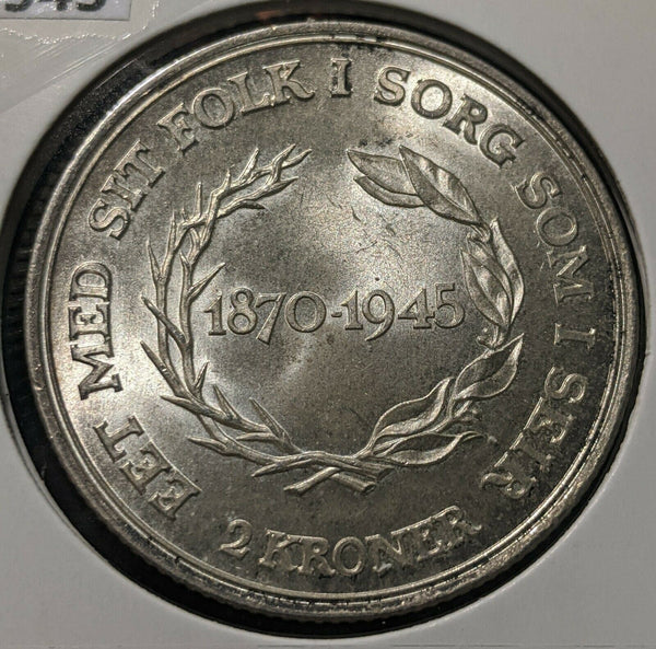 Denmark 1945 2 Kroner KM# 836