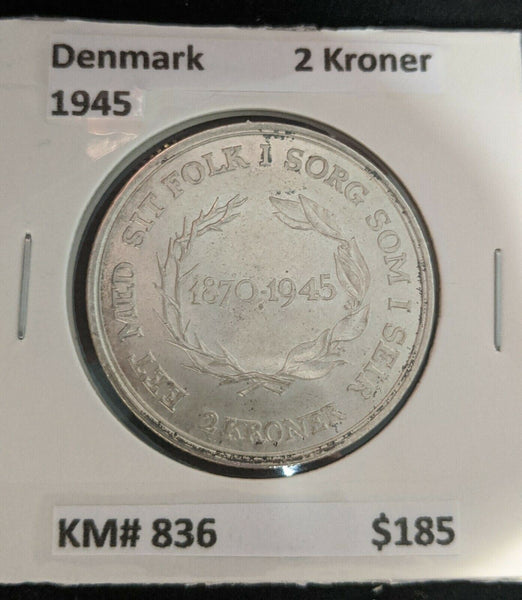 Denmark 1945 2 Kroner KM# 836