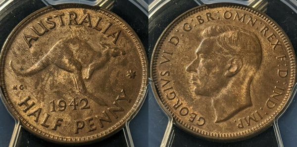 1942 m Half Penny 1/2d Australia PCGS MS63RB Choice UNC