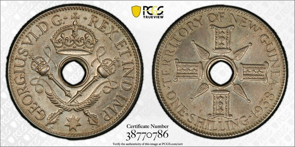 New Guinea 1938 Shilling 1/- PCGS Genuine Tooled UNC Detail #1315