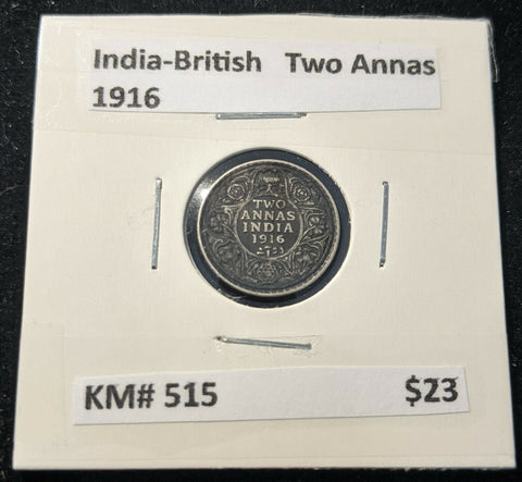India 1916 Two Annas KM# 515