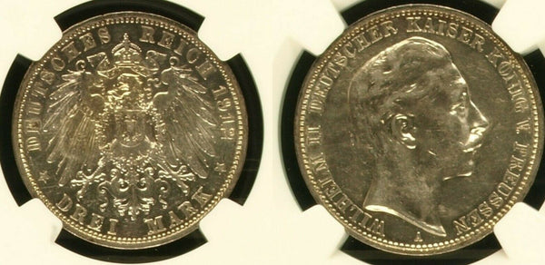German States PRUSSIA 1912A 3 Mark NGC AU50 KM# 527 #1326