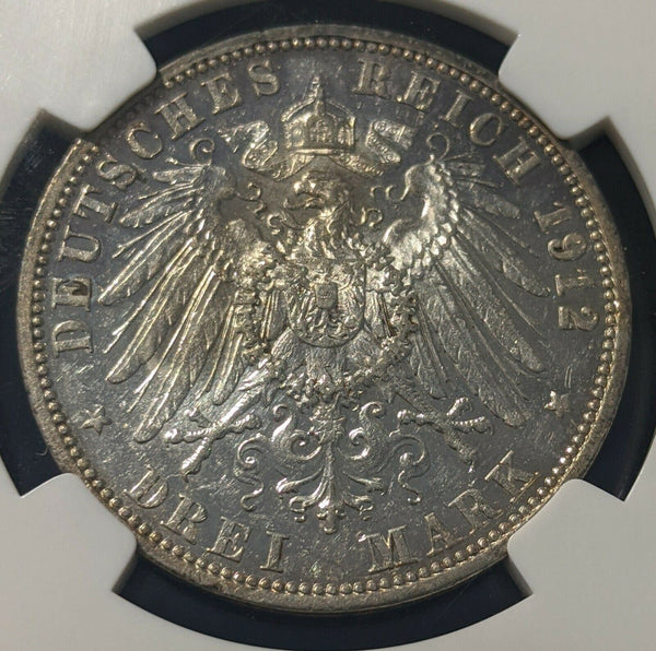 German States PRUSSIA 1912A 3 Mark NGC AU50 KM# 527 #1326