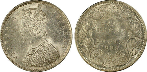India 1899-B Half Rupee Incuse, Inverted B KM# 491 PCGS MS62 UNC #1335