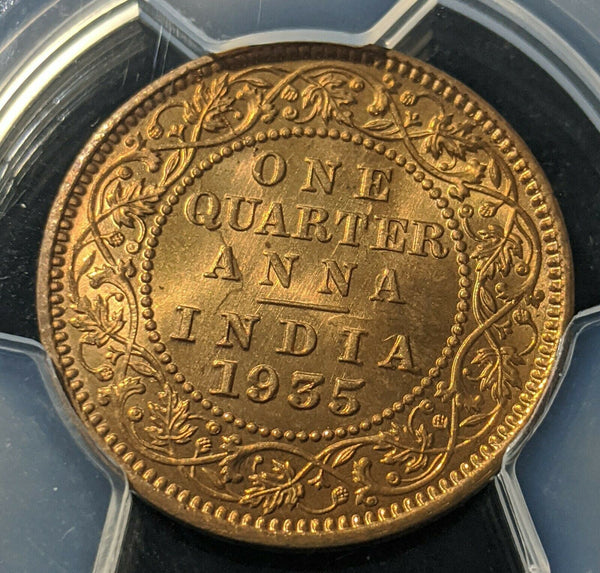 India 1935(c) One Quarter Anna sw-8.384 Prid-675 - PCGS MS66RD GEM UNC #1336