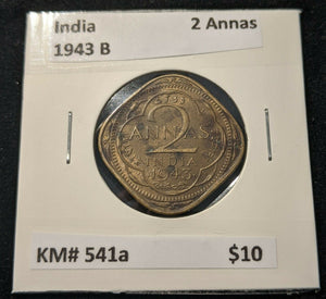 India 1943 B 2 Anna KM# 541a