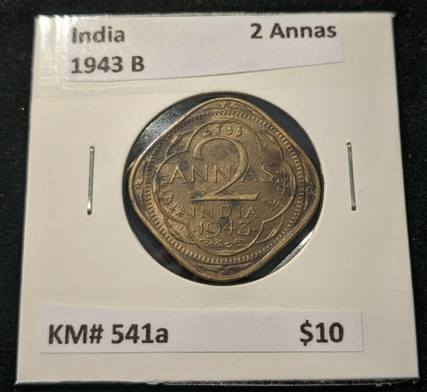 India 1943 B 2 Anna KM# 541a