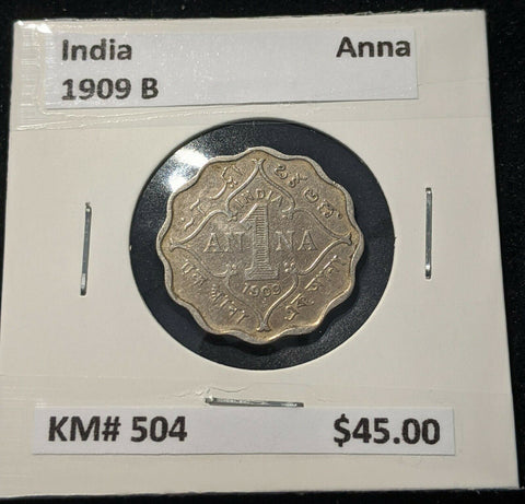 India 1909 B Anna KM# 504