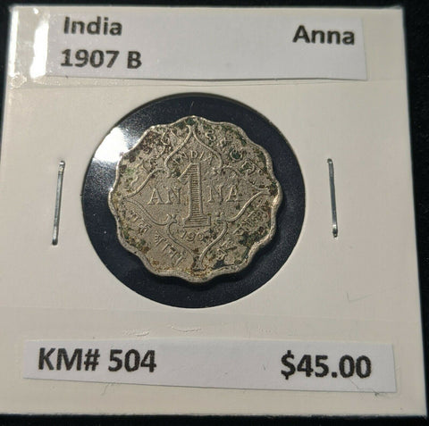 India 1907 B Anna KM# 504