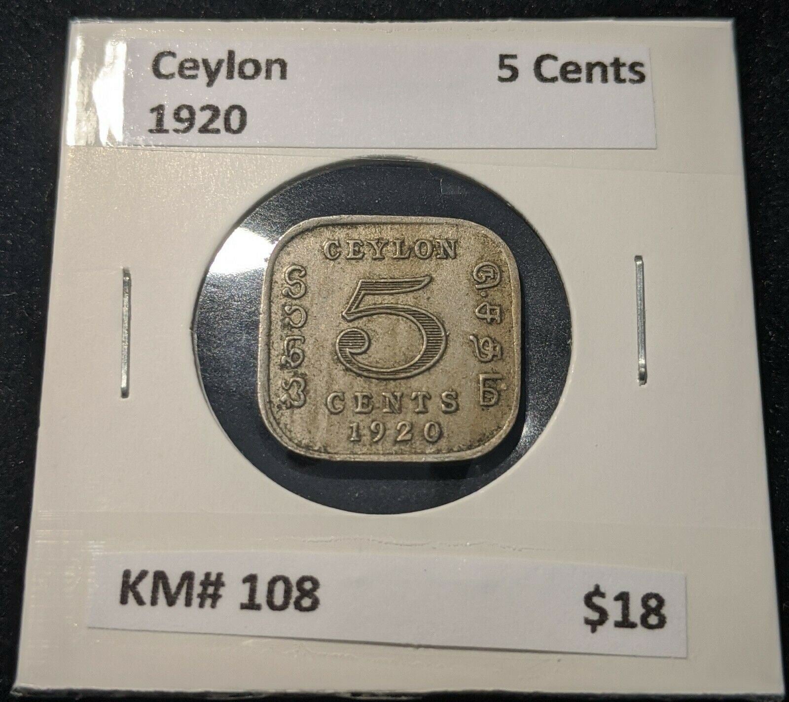 Ceylon 1920 Five Cent 5C KM# 108