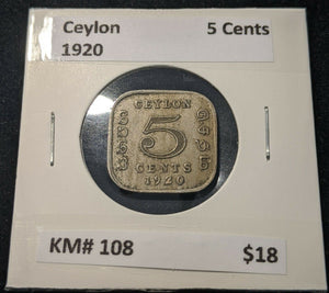 Ceylon 1920 Five Cent 5C KM# 108