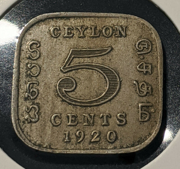 Ceylon 1920 Five Cent 5C KM# 108