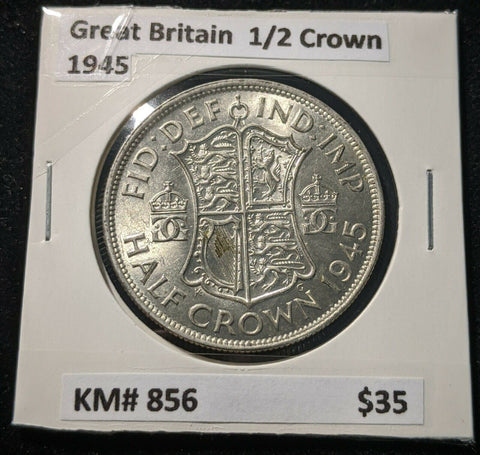 Great Britain 1945 1/2 Crown KM# 856