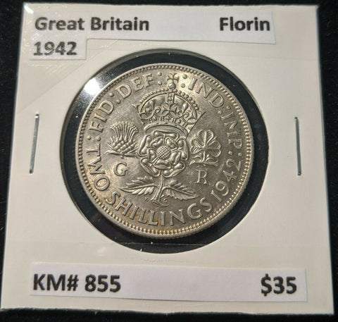 Great Britain 1942 Florin KM# 855 Cleaned