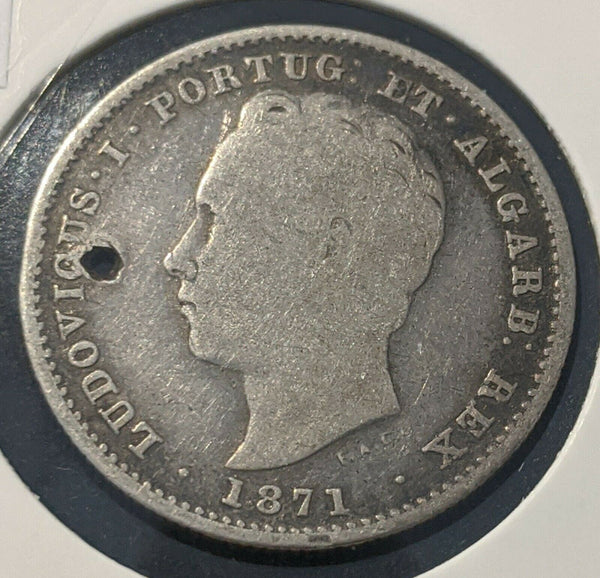 Portugal 1871 holed 200 REIS KM# 512