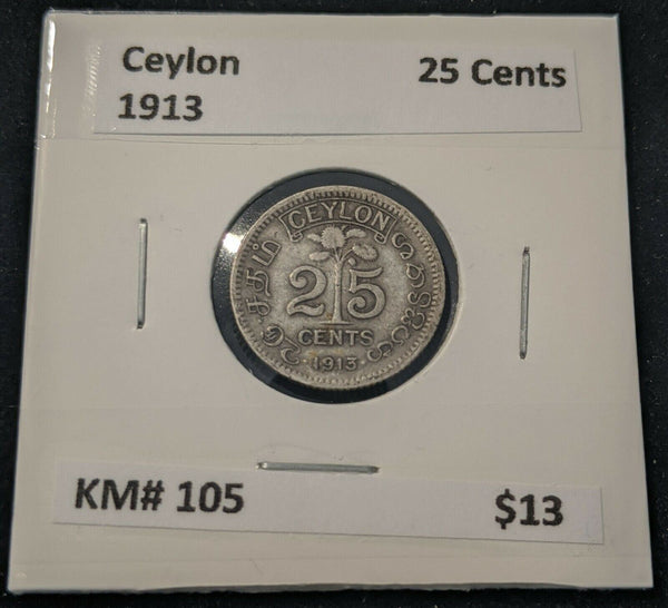 Ceylon 1913 25 cents KM# 105