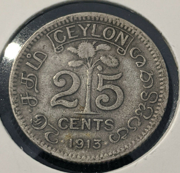 Ceylon 1913 25 cents KM# 105