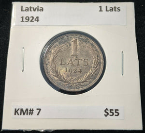 Latvia 1924 1 Lats KM#7  #15B