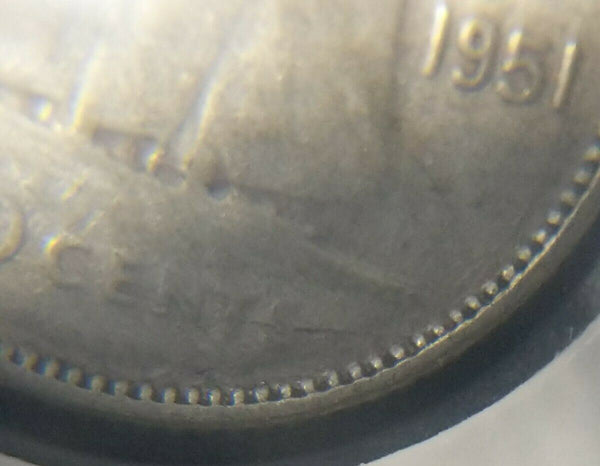 Canada 1951 10 Cent  KM# 43 die crack #402   9B