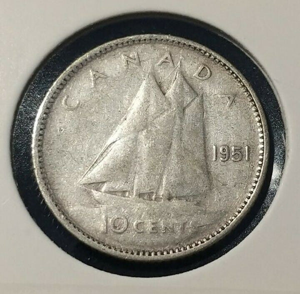 Canada 1951 10 Cent  KM# 43 die crack #402   9B