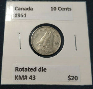 Canada 1951 10 Cent  KM# 43 Rotated die #407   9B