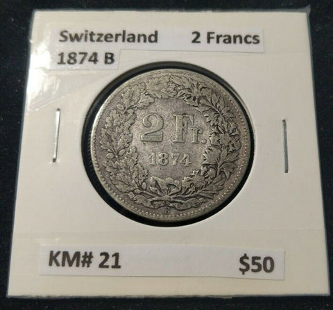 Switzerland 1874 B 2 Franc KM# 21	#20B