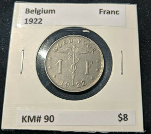 Belgium 1922 Franc KM# 90