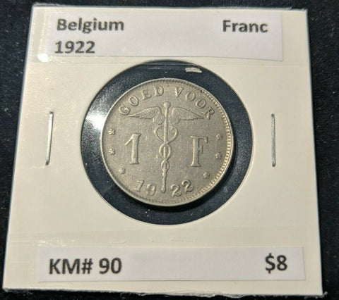 Belgium 1922 Franc KM# 90