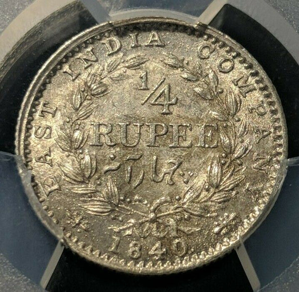 India 1840.(C) 1/4 Rupee 1/4 Rup 34 berries PCGS MS61 UNC SW-2.43 KM# 453.4 #512