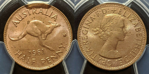 1961 (P) Half Penny 1/2d Australia PCGS MS64RD GEM UNC #1382