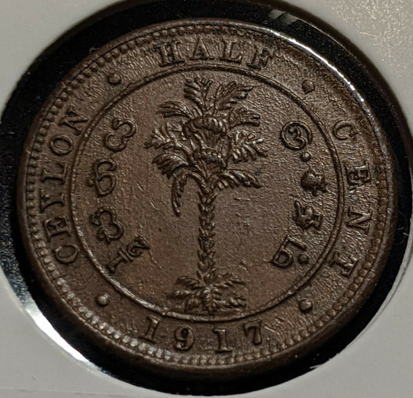 Ceylon 1917 1/2 Cent KM# 106