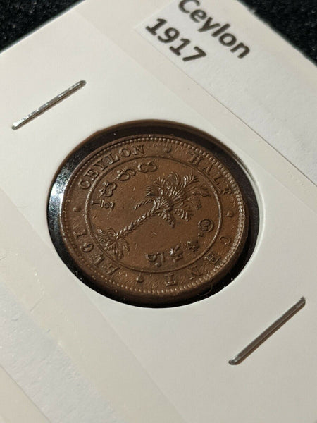 Ceylon 1917 1/2 Cent KM# 106