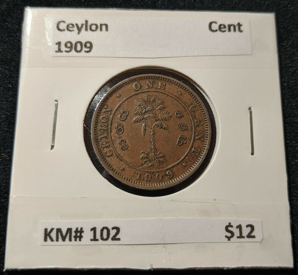 Ceylon 1909 Cent KM# 102