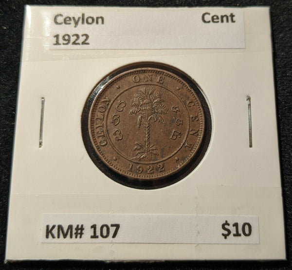 Ceylon 1922 Cent KM# 107