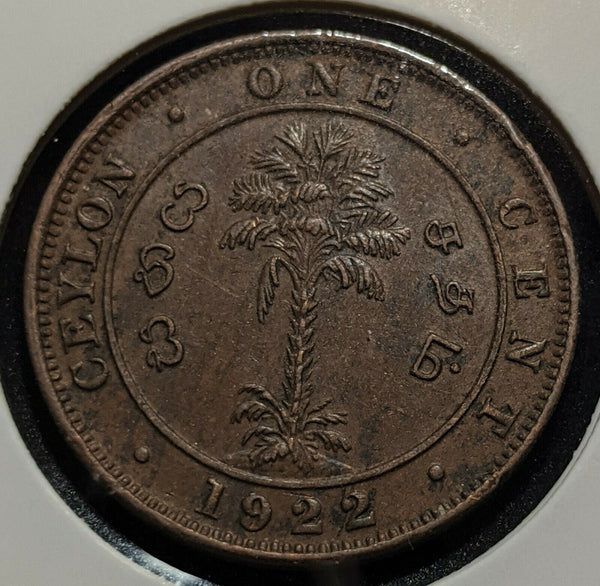 Ceylon 1922 Cent KM# 107