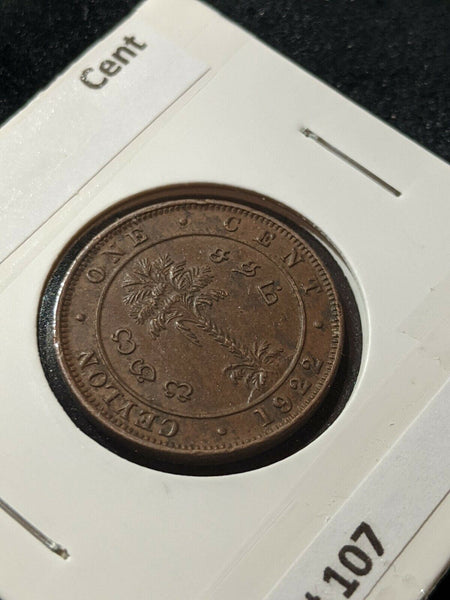Ceylon 1922 Cent KM# 107