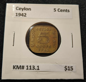 Ceylon 1942 5 Cent KM# 113.1