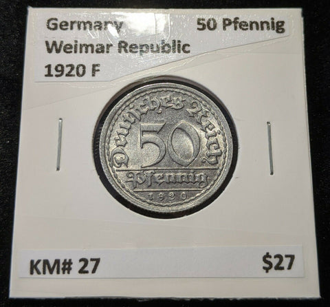 Germany Weimar Republic 1920 F 50 Pfennig KM# 27 #551  8B