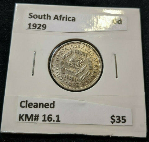 South Africa 1929 6d Sixpence KM# 16.1 Cleaned  #024  #11A