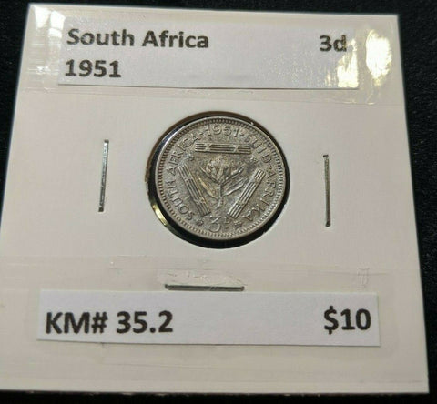 South Africa 1951 3d Threepence KM# 35.2  #002  #11A